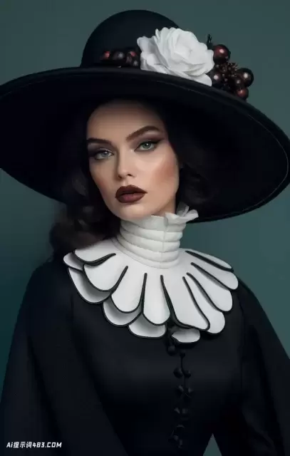 黑色外套和白色帽子: 复古灵感的洛可可优雅外观