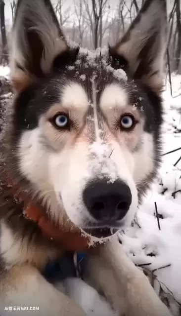 白雪皑皑的哈士奇狗与Mallgoth风格的蓝眼睛
