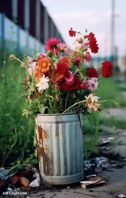 垃圾桶里的鲜花: 坚韧不放的城市场景