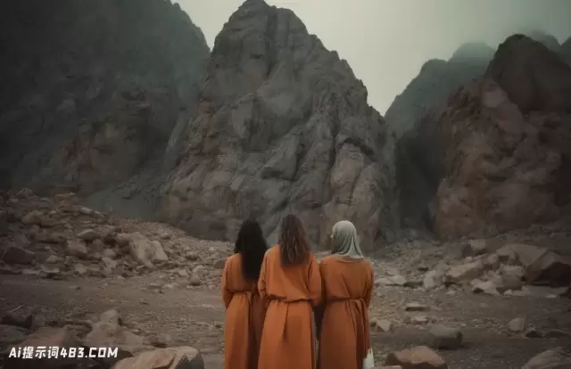 三个女人站在山前