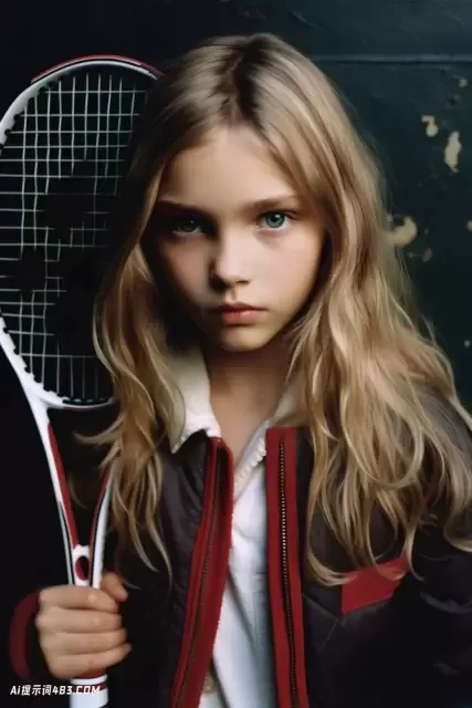 带网球拍的年轻女孩: 后现代摄影作品