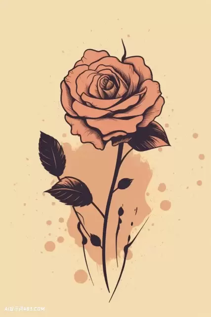 米色背景上的线条艺术玫瑰