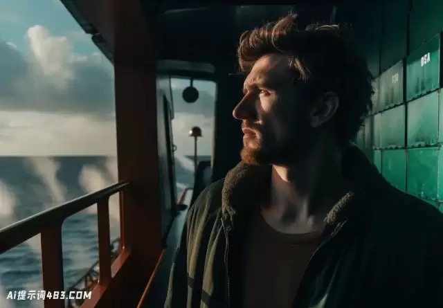 男人在船上看着大海