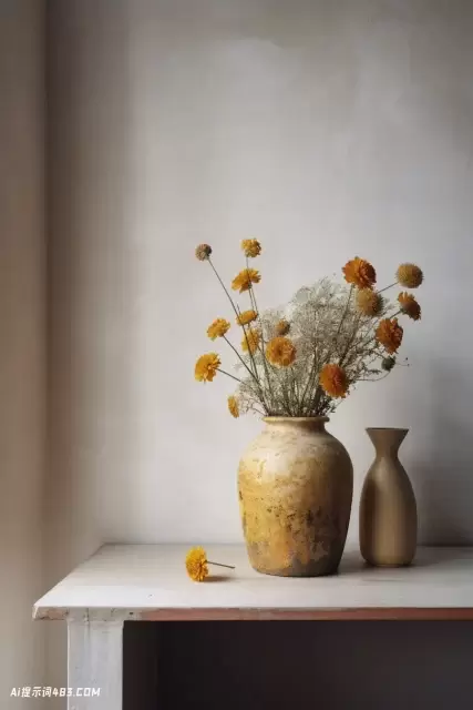 白色架子上的花瓶，风格为Nacho Carbonell，Rachel Whiteread和Vija Celmins