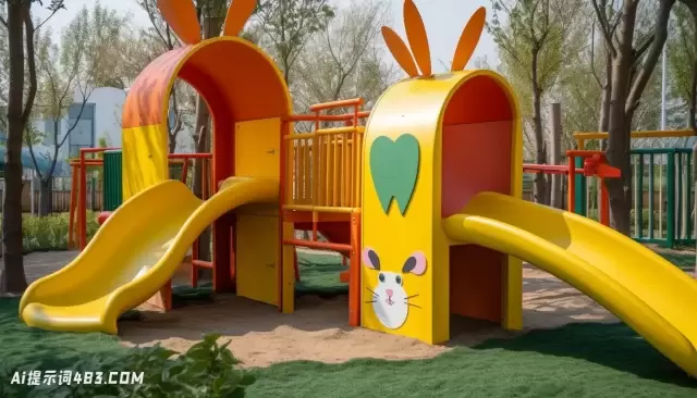 顽皮的兔子在五颜六色的花园里为孩子们带来欢乐