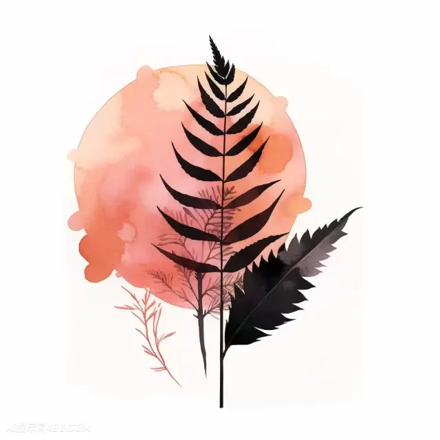 Naturecore风格的蕨叶水彩插图
