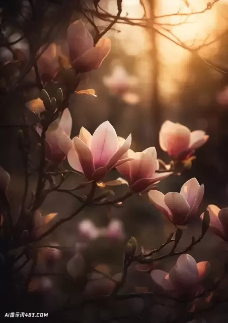 木兰花在日出时开花背景摄影库存照片