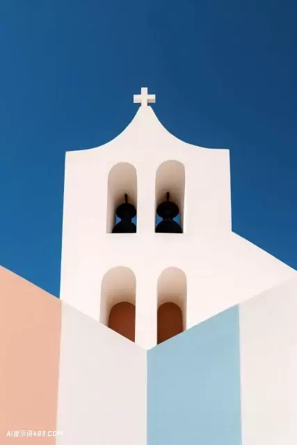 圣托里尼岛上的彩色教堂屋顶