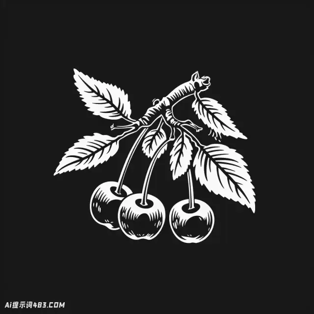 黑色和白色樱桃标志插图在中世纪风格