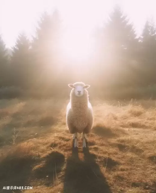 羊在阳光下的田野里