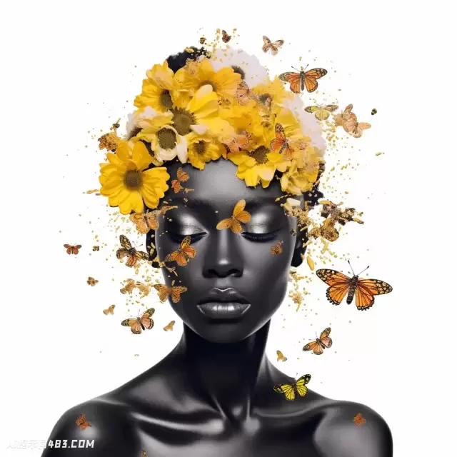 一个黑人女孩的插图与她的脸上滴花