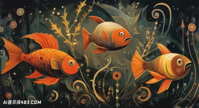 深橙色和浅琥珀色的三条鱼: 自然主义美学