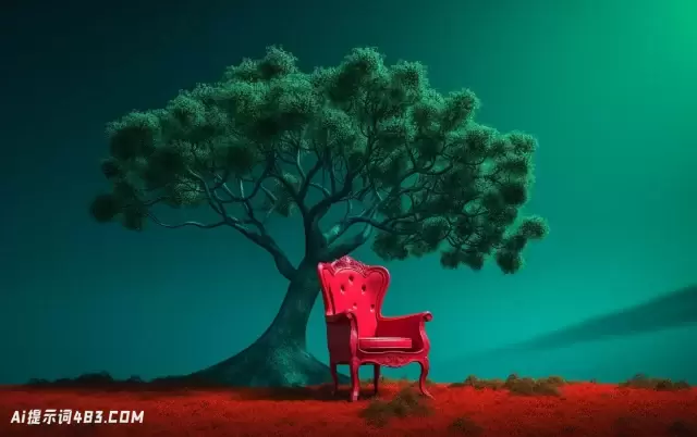 带有发芽树的红色椅子: 后现代主义美学与异想天开的动画的融合