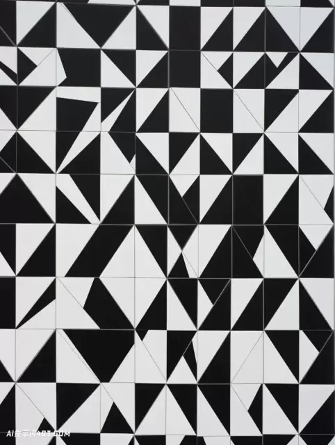 Bridget Riley风格的黑色和白色三角形瓷砖
