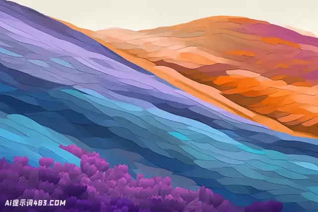 紫色和蓝色开花的大山