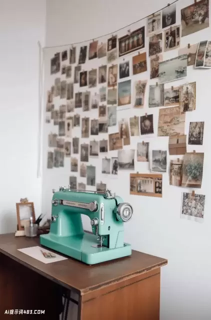 简单可爱的缝纫机图片在白色的墙壁
