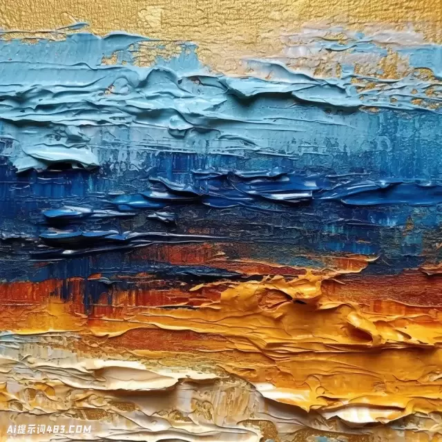 浅蓝色和金色的荷兰海景油画