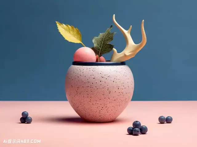 装饰圆形花瓶，配五颜六色的水果和鹿角，悉尼·斯科特