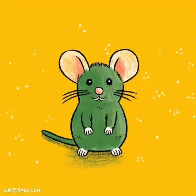 在Joong Keun Lee风格的绿色背景上绘制可爱的鼠标