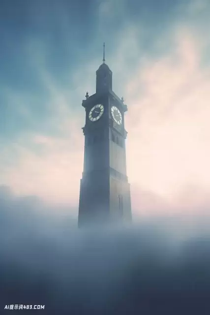 雾中大钟楼的小塔