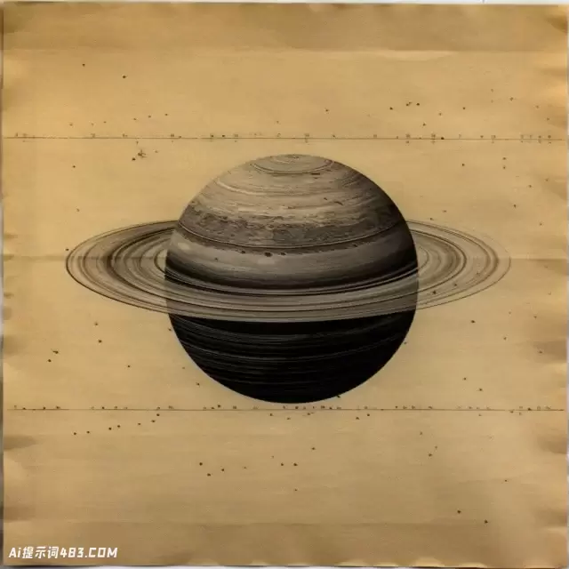 复古的剪切和粘贴土星画在压纹纸上