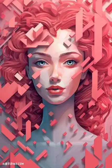 粉红色的心与波浪的头发: 一个立方未来的哥特式插图
