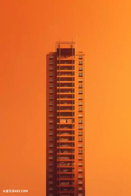 极简主义高层公寓建筑与橙色背景