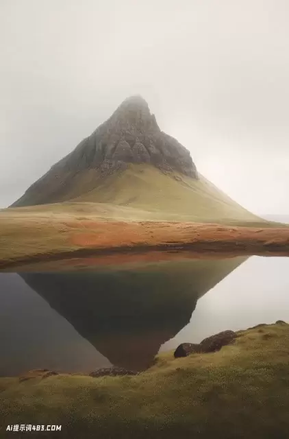 冰岛平原的小山，海洋和绿地