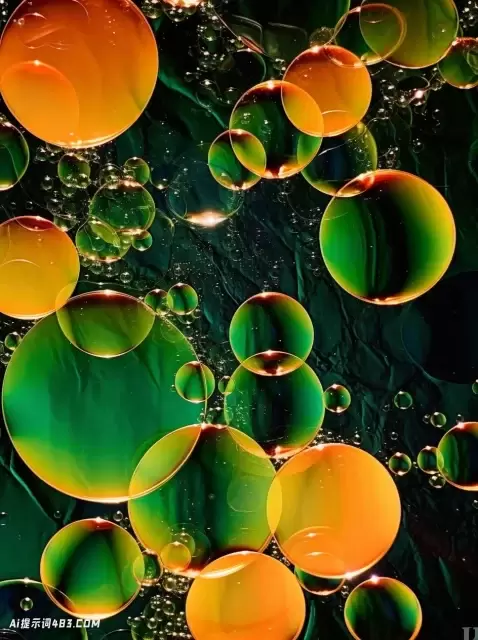 橙色，绿色和黄色气泡以各种艺术风格打印