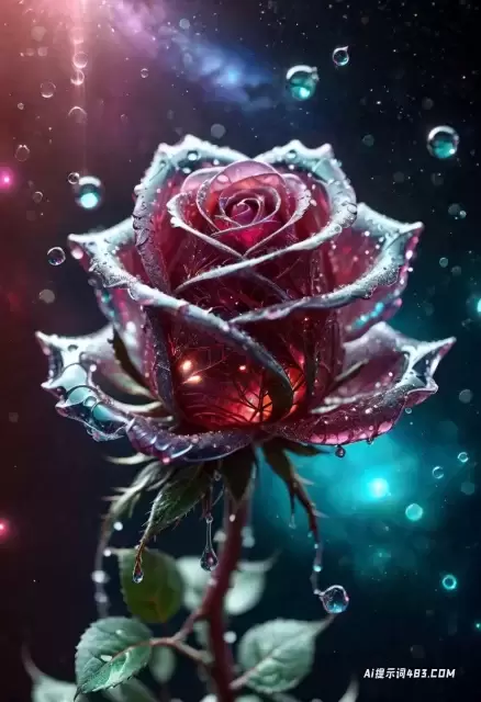 冰冻的花玫瑰和水滴