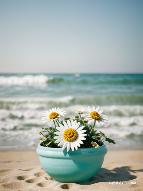 海滩上的一盆雏菊