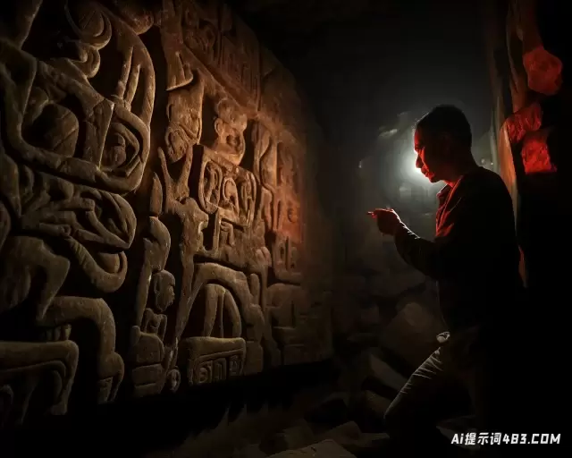 一个男人站在黑暗中: 传统的越南有机石雕