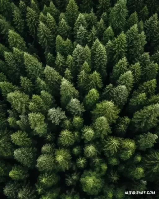 森林地面以上的松树的鸟瞰图