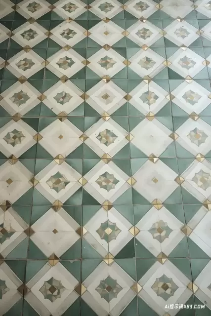 白色和绿色Barroco瓷砖地板具有复杂的纹理