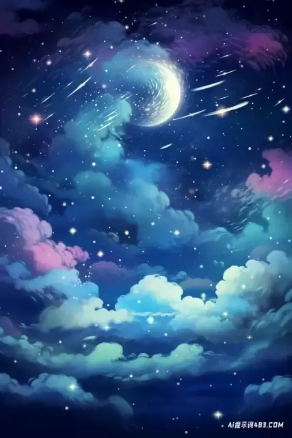 异想天开的魔术: 夜空中云和月亮的数字喷枪