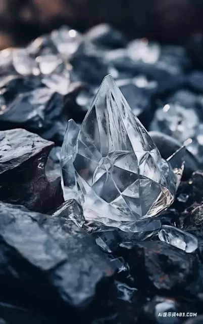 岩石上的结晶冰: 液态金属风格的模糊细节