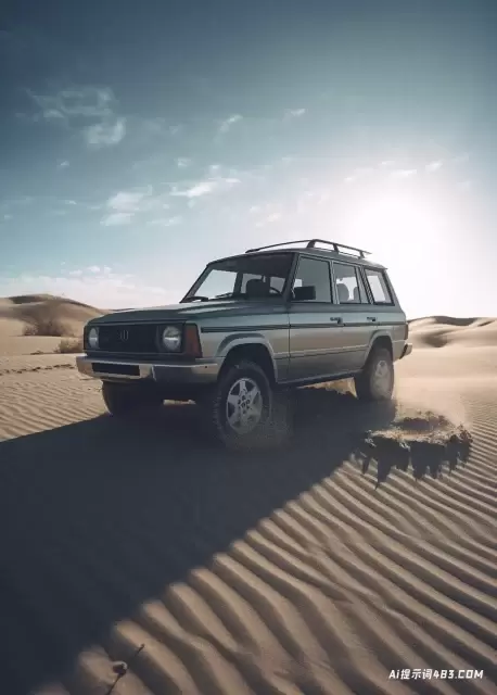 沙漠景观中的银色SUV