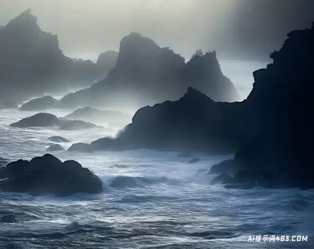 有机构造: 海洋上的轻雾的详细海洋景观