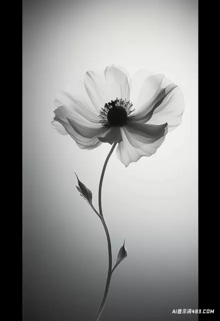 盛开的花朵的黑白照片