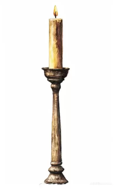 杆子上的木制蜡烛-逼真的水彩风格
