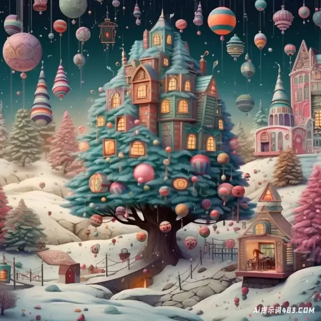 圣诞树村平面设计-灵感插图