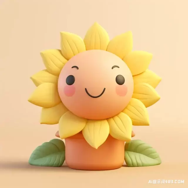 可爱的3D粘土卡哇伊向日葵