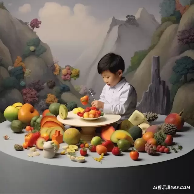 摄影套装上的孩子: Makoto Shinkai风格与自然Morte和融化元素
