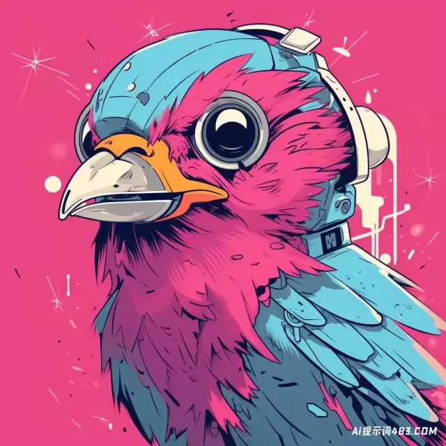 深粉红色和深色海蓝宝石风格的鸟