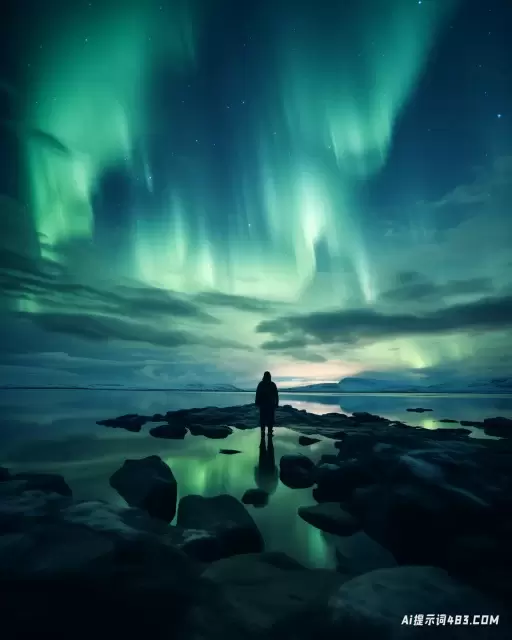美丽的北极光在夜空中