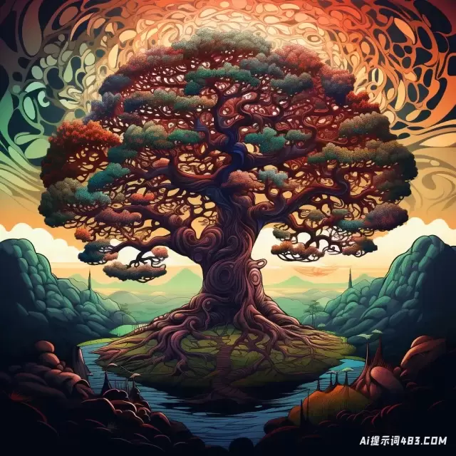 错综复杂的迷幻风景风格的树