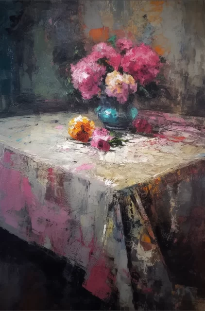 Gutai风格的桌子上的花朵