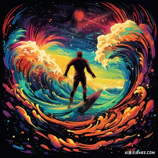 宇宙抽象风格的冲浪者的彩色插图