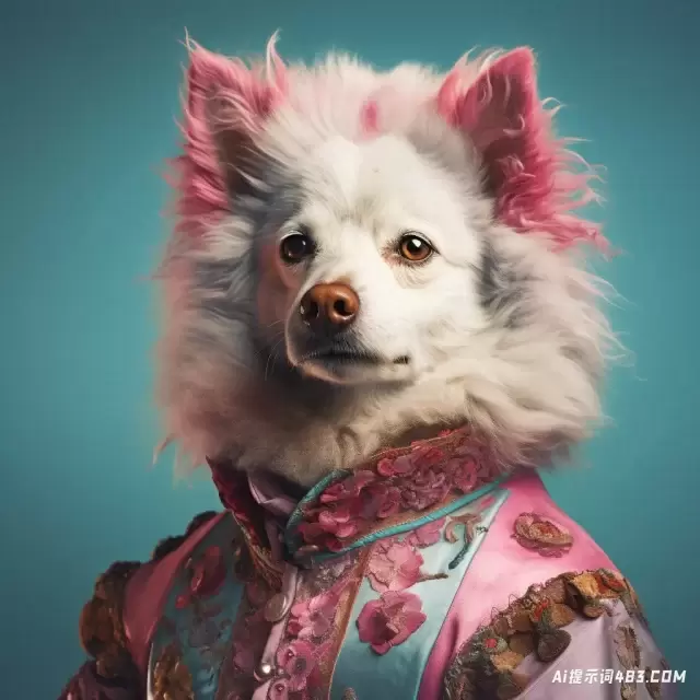 Coralpunk风格的狗，苏联，Angura Kei，粉红色和海蓝宝石，模因艺术，元代，新达达主义