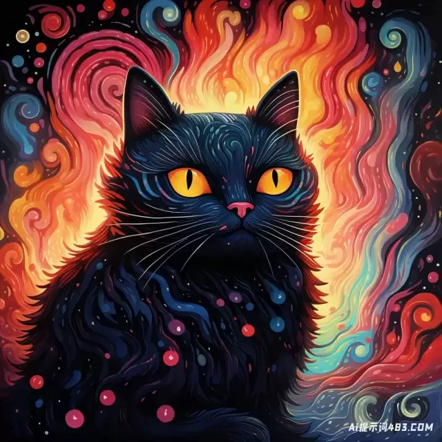 宇宙抽象风格的猫的彩色插图